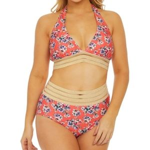 Coral And Gold shimmer 2 piece swimsuit New & Never Worn Size Large